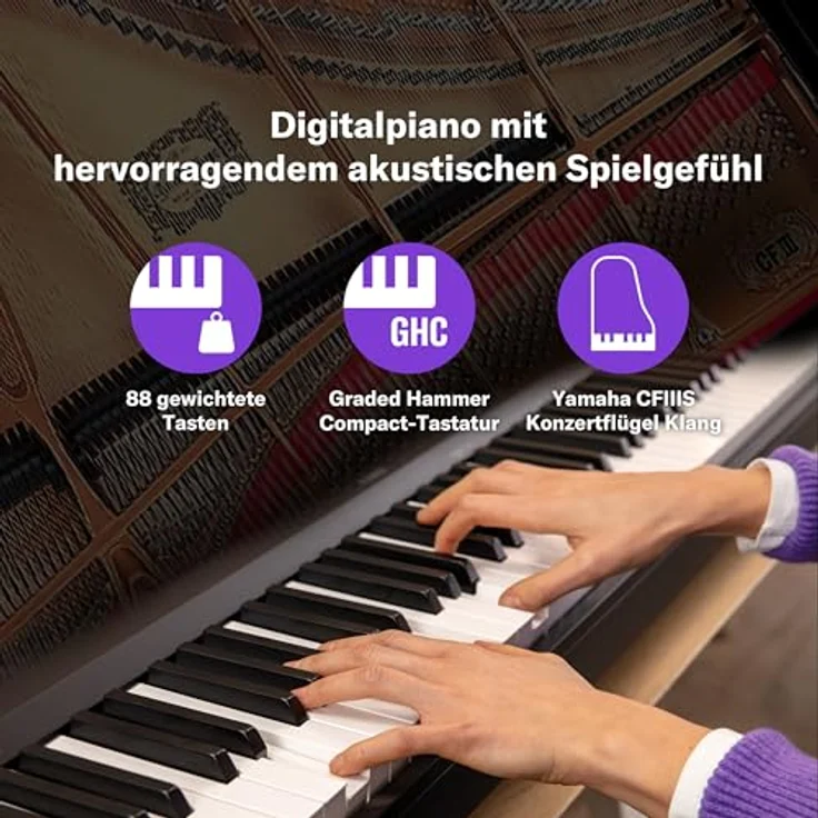 Yamaha E-Piano P-145BT, tragbares Klavier mit 88 Tasten, GHC-Tastatur, Bluetooth Audio, Schwarz – Bild 4