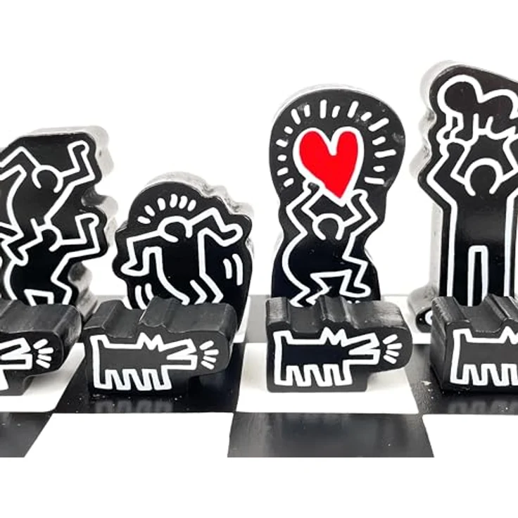 Vilac Mein Schachspiel Keith Haring, klassisches Holzschachspiel mit Baumwolltasche, bunt – Bild 16