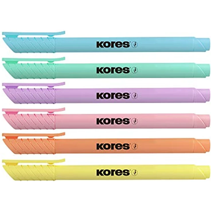 Kores - High Liner: Dünne Pastell Textmarker-Stifte, Keilspitze und Wasserbasierte Tinte, Schul- und Bürobedarf, Set aus 6 Sortierten Farben, Mehrfarbig – Bild 2