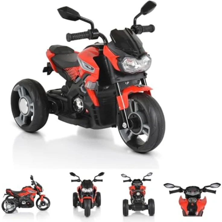 Moni Kinder Elektromotorrad Colombo Scheinwerfer, Zwei Motoren, MP3, bis 7 km/h, rot – Bild 2