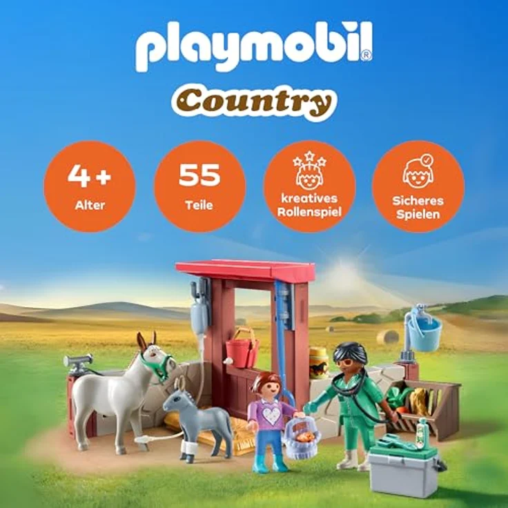 PLAYMOBIL Tierarzteinsatz bei den Eseln, Starter Pack Spielzeug für Kinder ab 4 Jahren, liebevolle Tierwelt – Bild 2