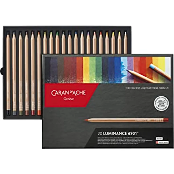 Caran d'Ache 6901.720 Luminance 20 Stifte, wasserfest mit Aquarelleffekten, FSC Zedernholz, runde Spitze, Durchmesser 3,8 mm