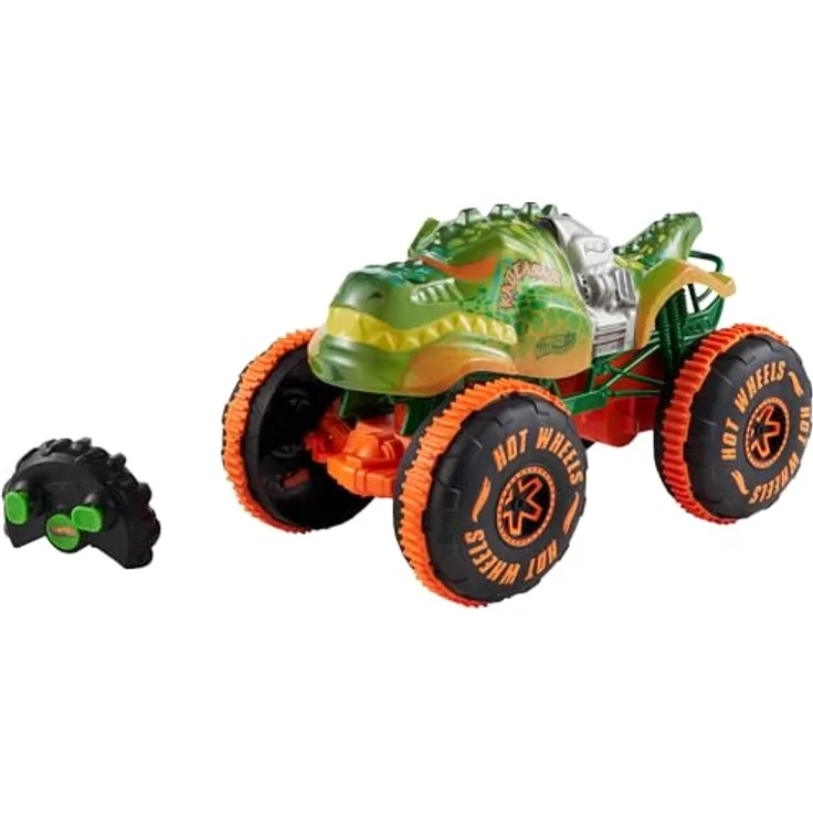 Hot Wheels R/C Rageasaur 1:15, ferngesteuerter Monster Truck mit Wheelie-Funktion und großen Profilreifen