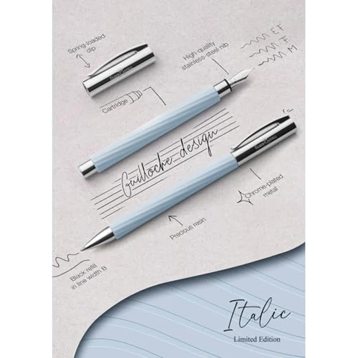 Faber-Castell Drehkugelschreiber Ambition Italic Ice Blue, dokumentenecht, 0,5 mm Strichstärke, Edelharz-Schaftherstellung, rund, silberner Clip – Bild 5