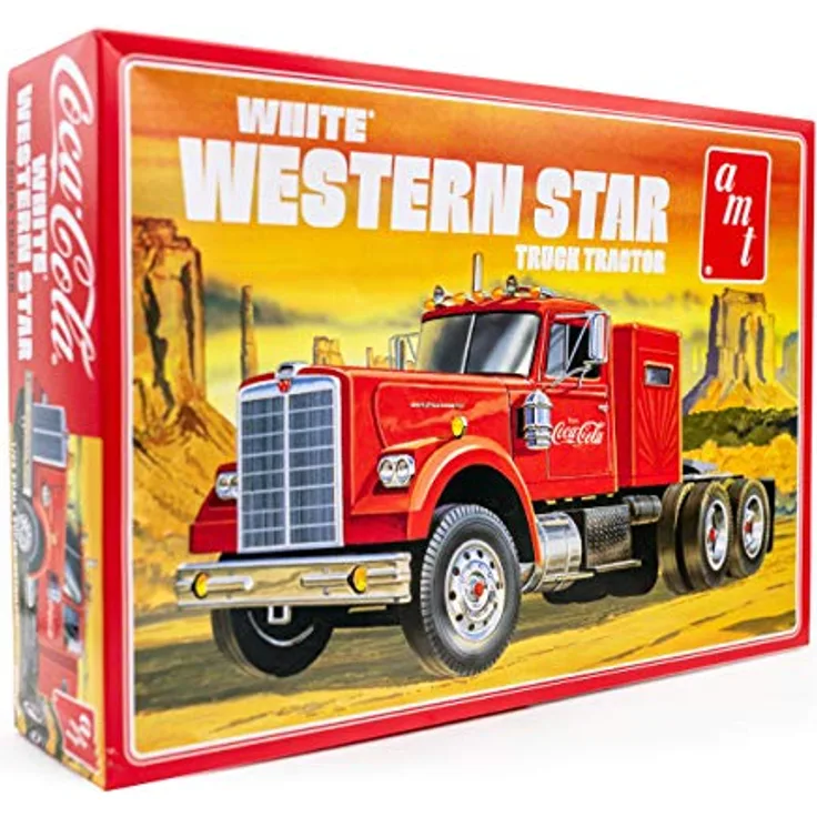 AMT Round2 591160 - 1/25 White Western Star Semi Tractor, Plastikmodellbausatz mit Coca-Cola-Werbung