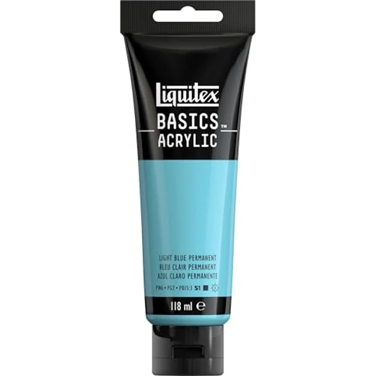 Liquitex Basics Acrylfarbe Hellblau Permanent, 118ml Tube, lichtecht, mittlere Viskosität, seidenglänzend, monopigmentiert, Archivqualität – Bild 1