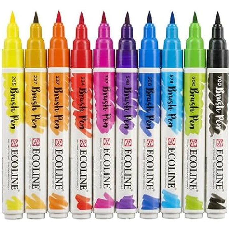 Ecoline Waterclr Set 10/PKG, Einheitsgröße - Ecoline Brush Pens mit leuchtenden Aquarellfarben, Auswahl aus 10 Grundtönen, inklusive Blender Pen – Bild 3