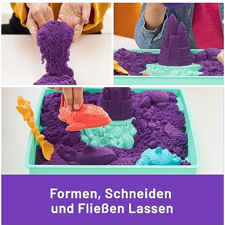 Spin Master Kinetic Sand Kreativset, 454 g, lila mit Förmchen und Sandbox für kreatives Sandspiel – Bild 3