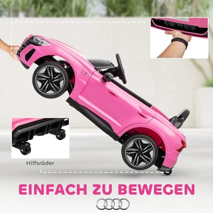 HOMCOM AUDI RS E-tron GT, Kinder Elektroauto 12V mit Fernbedienung, 2 Motoren, 4 gefederten Rädern, Hupe, Scheinwerfer, Musik, Sanftstart, rosa, für 3-5 Jahre – Bild 5