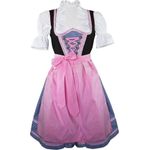 Edelnice Dirndl 3-teilig, Blau-weiß kariert, mit schwarzem Oberteil und rosa Schürze