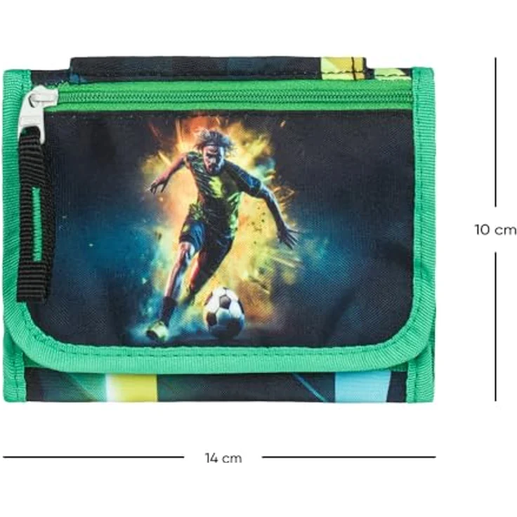 Baagl Brustbeutel Kinder - Geldbörse für Jungen, Mini Portemonnaie mit robustem Polyester, inkl. Reißverschluss-Münzfach, Design Fußballspieler, 14,5 x 8,5 cm – Bild 5