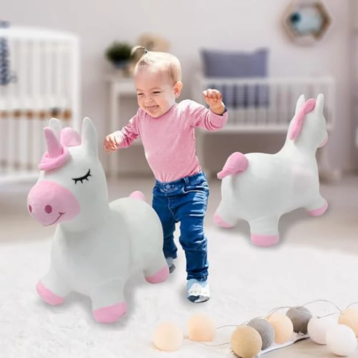 Jamara Hüpftier Einhorn, Plüschbezug mit Pumpe, fördert Gleichgewichtssinn, BPA-frei, ab 12 Monate – Bild 2