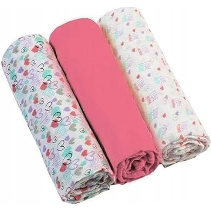 Mullwindeln Super weiches Musselin - Windeln 70x70 cm (3 Stück), Spucktücher (pink/Herzen)