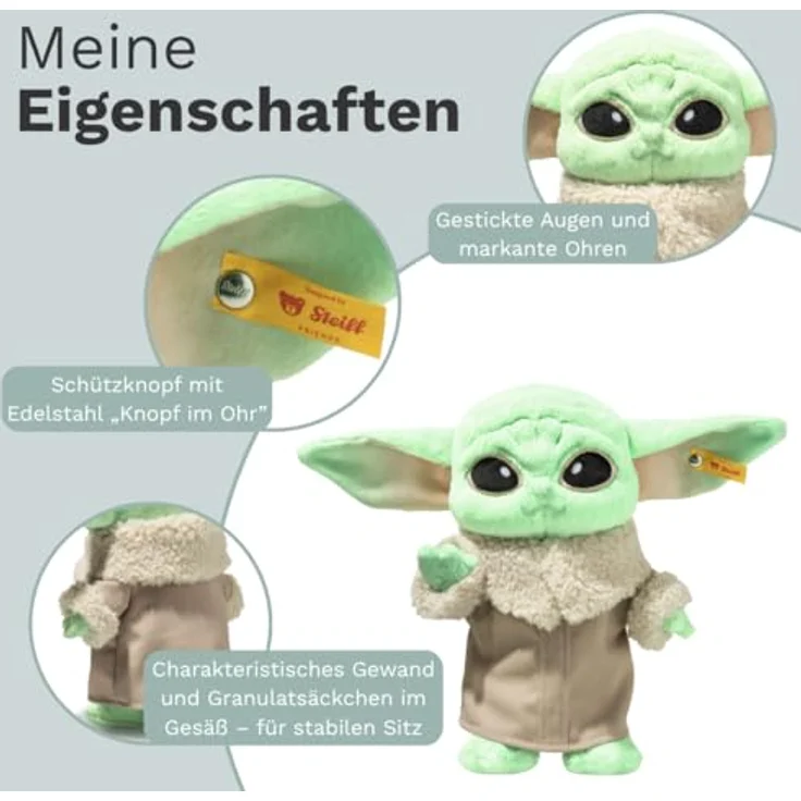 Steiff Star Wars Grogu Kuscheltier, 25 cm, Grünes Stofftier für Kinder, Handgefertigt, Waschbar bei 30 °C – Bild 3