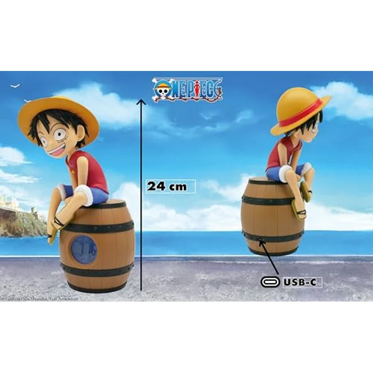Teknofun One Piece - Luffy Na Beczce, LED Wecker mit klarer Anzeige und batteriebetriebenem Mechanismus, 17 cm – Bild 8