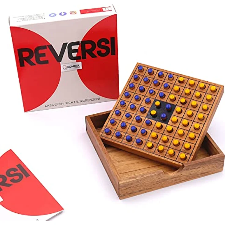ROMBOL Reversi - Strategiespiel aus edlem Holz, gelb/blau, handgefertigt aus Samena-Holz – Bild 1