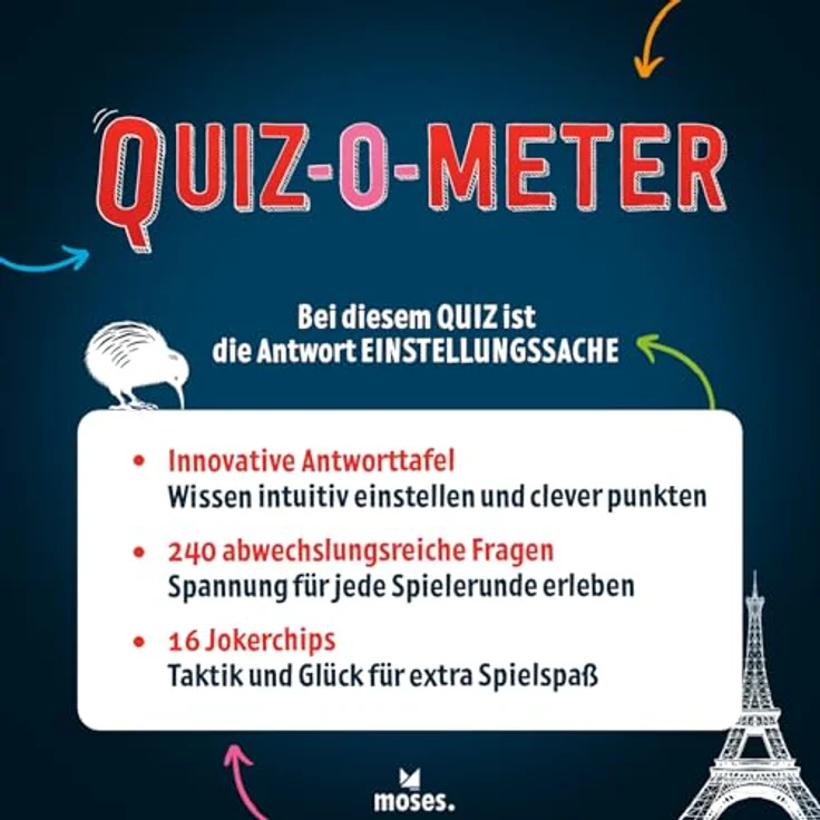 moses. Quiz-O-Meter, interaktives Schätz-Quiz mit 240 Fragen, für 2–4 Spieler ab 14 Jahren, Familienspiel & Partyspiel – Bild 5