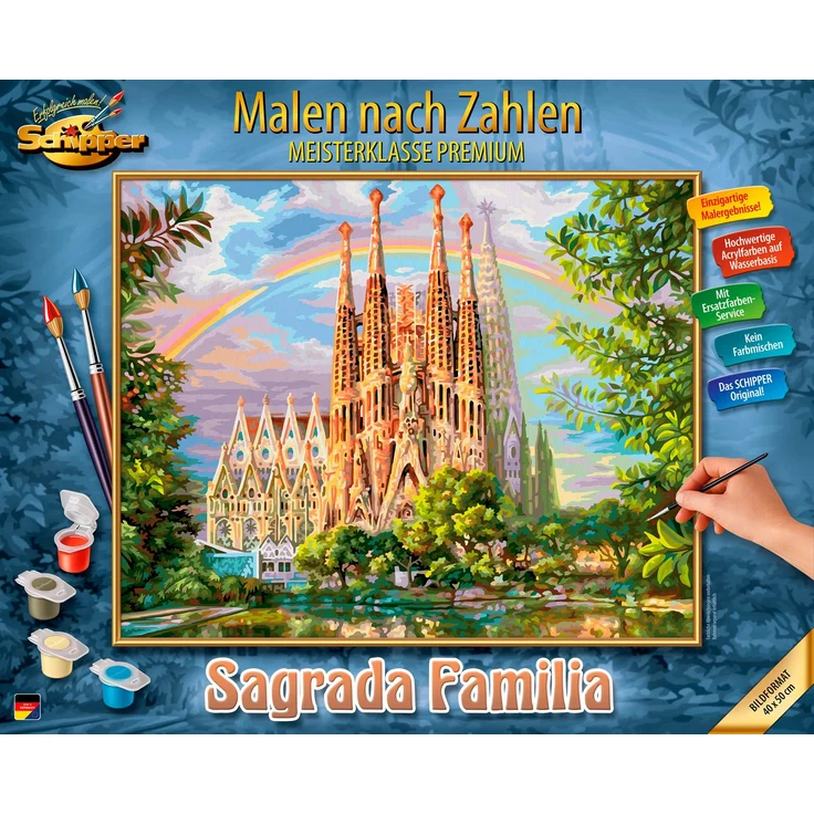 Schipper Malen nach Zahlen Meisterklasse Premium - Sagrada Familia, Made in Germany, Maltafel 40 x 50 cm mit Leinenstruktur – Bild 1