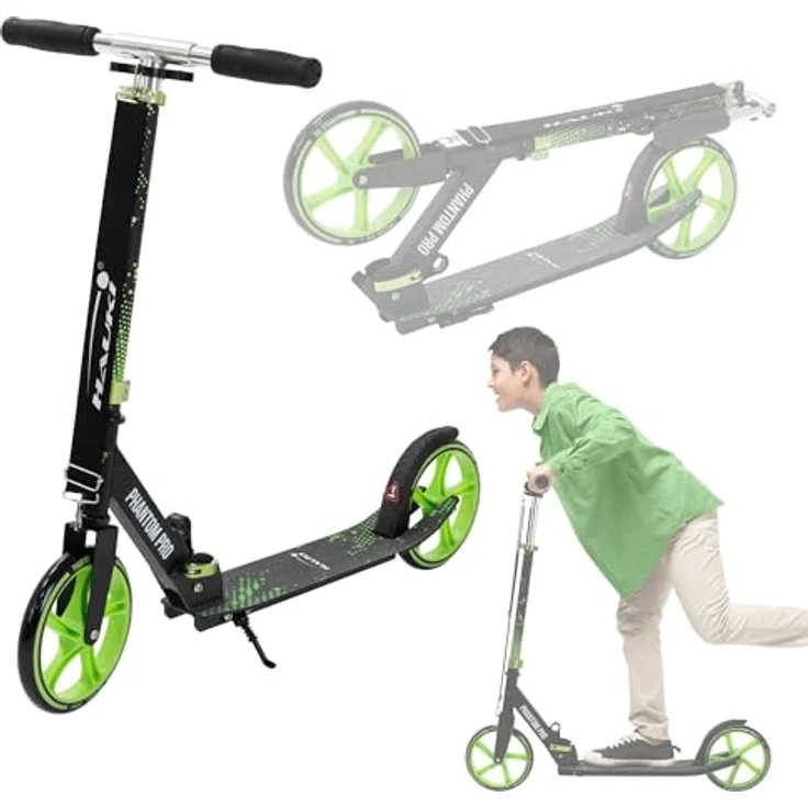 Hauki Cityroller Scooter Grün, klappbar & höhenverstellbar, XXL-Räder, Tritt-Bremse, Kick Roller für Kinder & Erwachsene bis 100kg – Bild 1