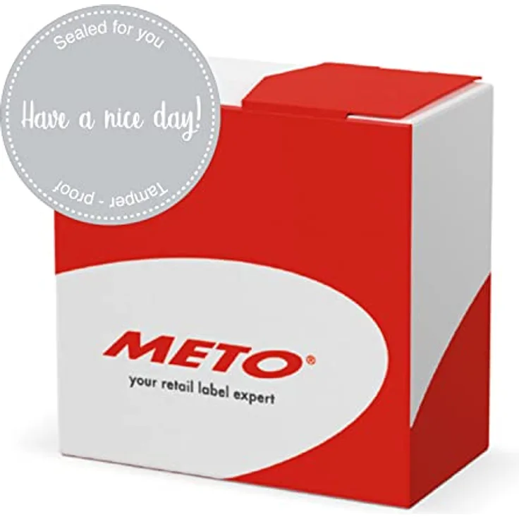 Meto Siegeletiketten in Spendbox (80mm rund, Pastel-Grau, permanent klebend, Sicherheitsschnitt, 500 Have a nice day Aufkleber pro Etikettenrolle)