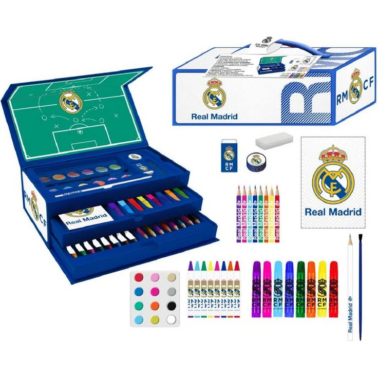 Cerda Farbkasten Real Madrid, Kreativset im praktischen Koffer für Kinder, ideal zum Malen und Basteln