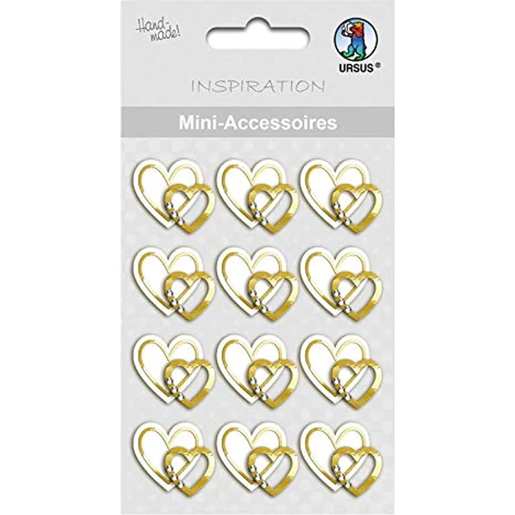 Ursus 56900002F - Mini Accessoires, Herzen, gold, 12 Stück, mit Dekosteinen, ideal zum Verzieren von Karten, Scrapbooking und Geschenken