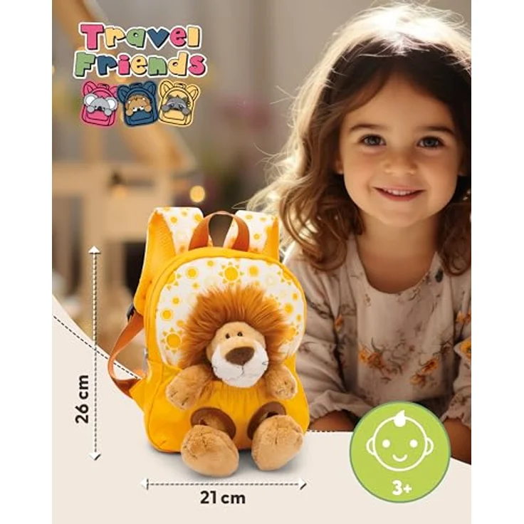 Nici Kindergartenrucksack NICI Travel Friends, Rucksack mit Plüschtier Löwe 25cm, gelb, mit verstellbarem Schultergurt und Reißverschluss – Bild 2