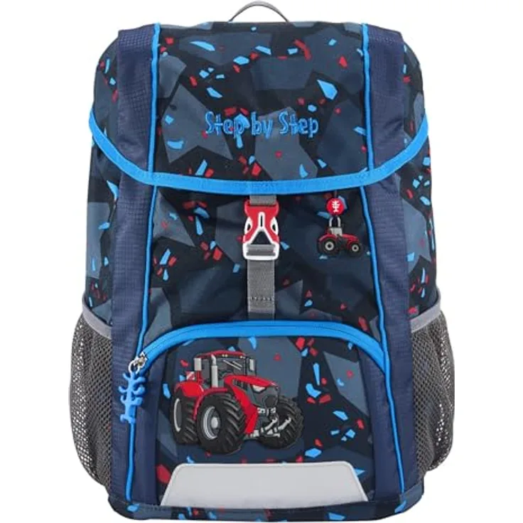 Step by Step Rucksack-Set Kid „Tractor Freddy“ blau, ergonomisch mit Sitzkissen und höhenverstellbarem Brustgurt, 13 l
