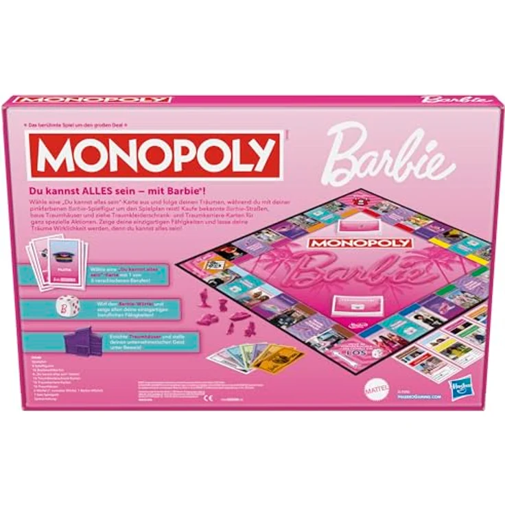 Hasbro Monopoly Barbie, Gesellschaftsspiel mit Barbie-Figuren und Traumwelten – Bild 6