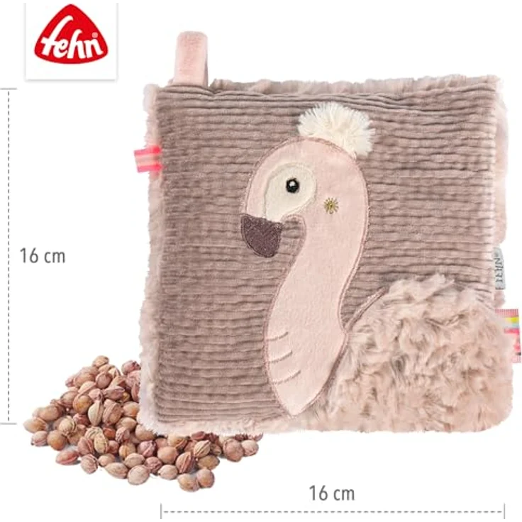 Fehn Kirschkernkissen Flamingo – Kuschelkissen mit abnehmbaren Wärme-/Kältesäckchen für Babys, 16 x 16 cm, waschbar bei 30°C – Bild 5
