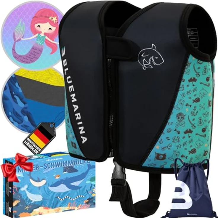 Bluemarina Schwimmweste für Kinder | Schwimmlernhilfe ab 1-9 Jahren (Captain, S) - EPE-Schaum, UV-Schutz, Schrittgurt, Auftriebshilfen, starker Reißverschluss – Bild 1