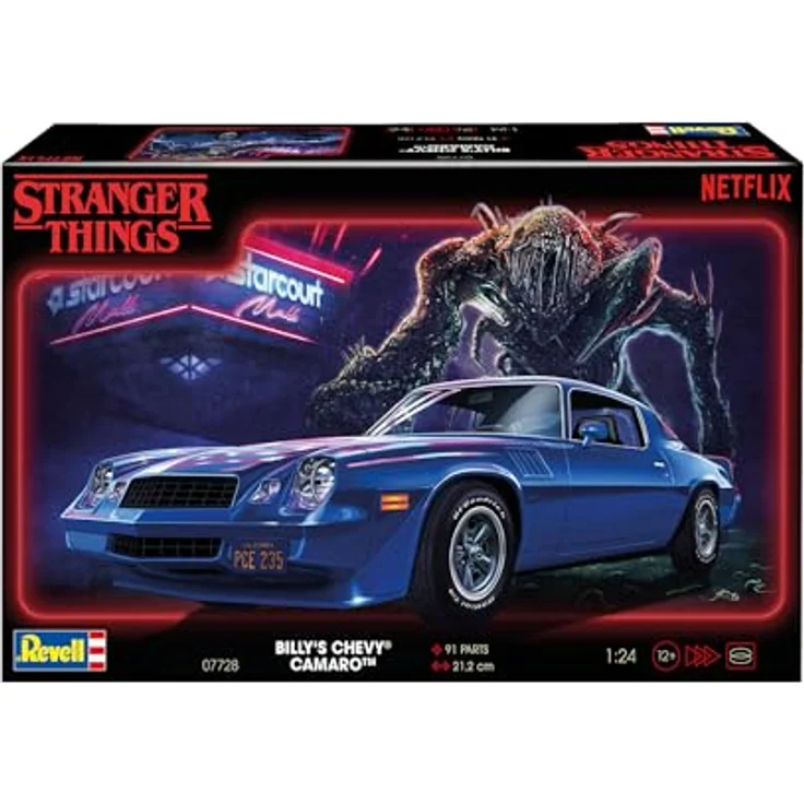 Revell Stranger Things Chevy Camaro Z/28, Modellfahrzeug im Maßstab 1:24 mit detailliertem mehrteiligen Motor und authentischen Abziehbildern – Bild 3