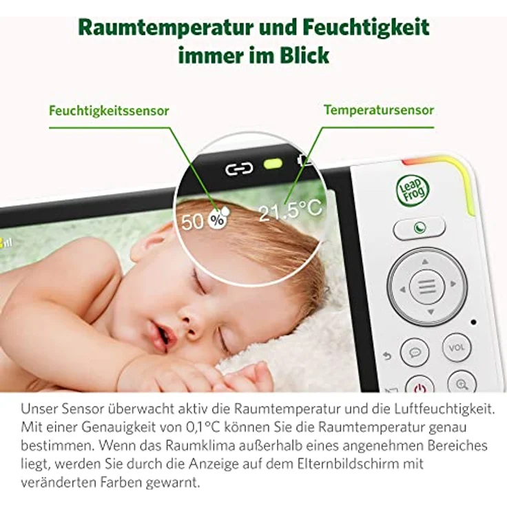 LeapFrog LF925HD Babyphone mit Kamera, 5-Zoll-HD-Farbdisplay Intelligente Babyfone, Babyphone mit neig/schwenkbare Kamera und APP, Video Baby Monitor mit WLAN, Temperatur/Feuchtigkeitssensor – Bild 5