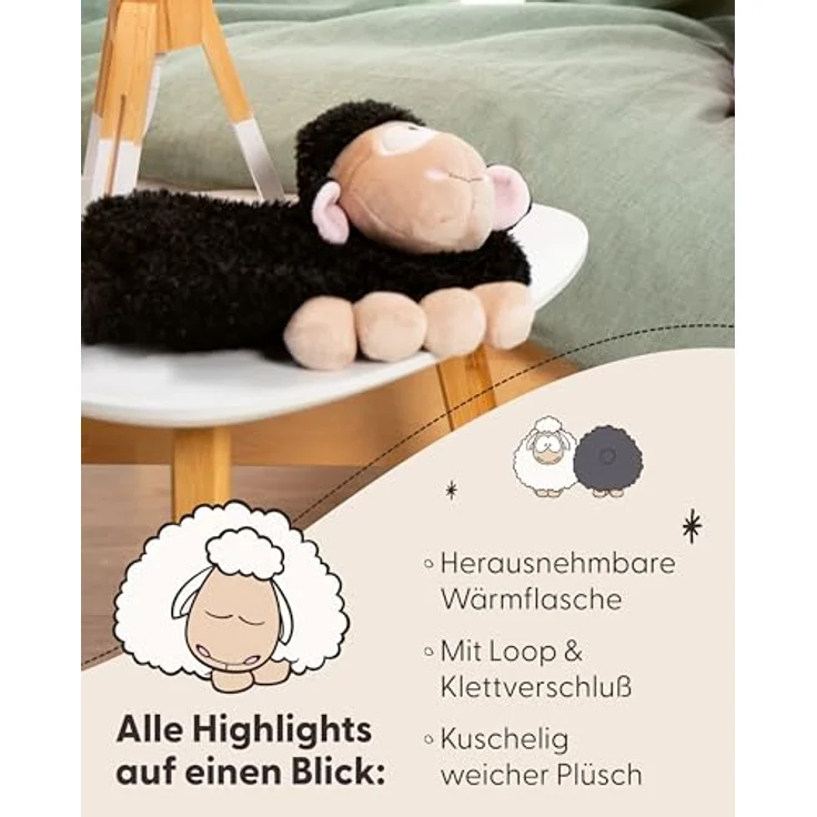 Nici Wärmflasche Wolly Gang, Hasenform, 350ml, 2in1 Kuscheltier & Wärmflasche aus recyceltem Plüsch, weiß – Bild 4