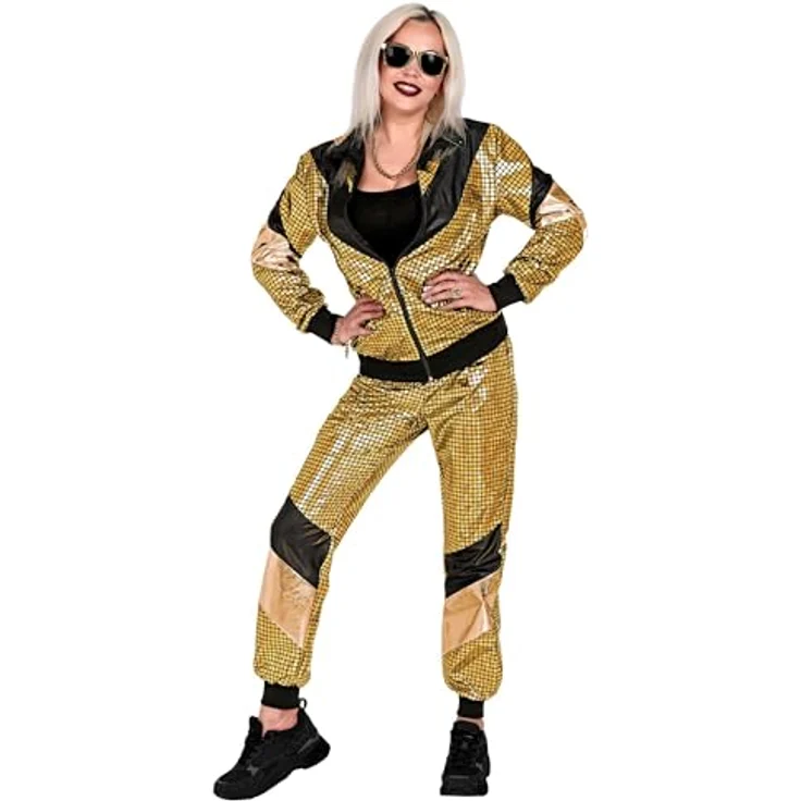 W WIDMANN MILANO Party Fashion - Kostüm Trainingsanzug 80er Jahre, Disco Kugel, Jogginganzug, Retro-Style, für Karneval, Mottopartys, golden/schwarz – Bild 3