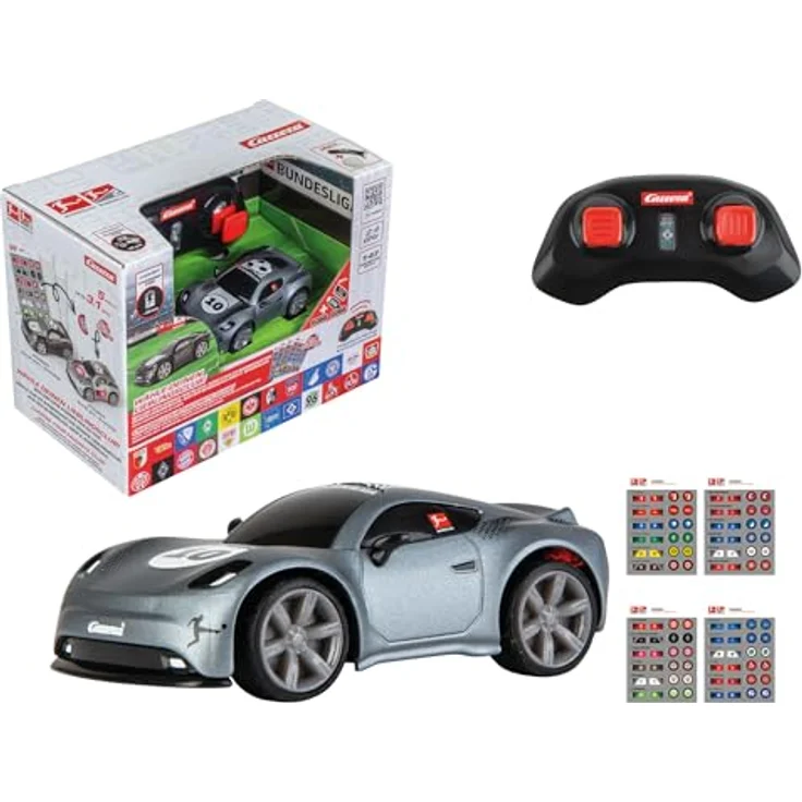 Carrera RC Fahrzeug Bundesliga Mini-RC Grau mit 24 Club-Stickern, 2,4 GHz, bis 5 km/h, 15 Min. Spielzeit, für Kinder ab 6 Jahren – Bild 1