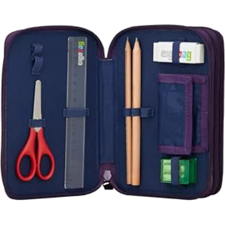ergobag Maxi Mäppchen Set 40-Teilig, Lyra Bunt- und Filzstifte, Kleingeld Fach, Lineal, Schere AmBärzonas - Lila, Federmäppchen mit umfassender Ausstattung – Bild 3