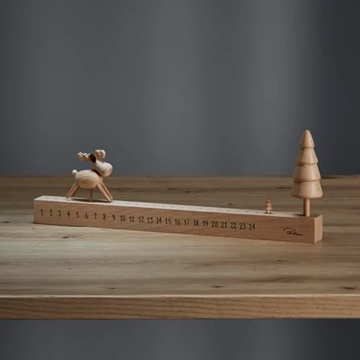 PHILIPPI Adventskalender ELMAR aus Buchenholz, mit kleinem Elch, natur, 13.5 cm hoch, 36.5 cm breit – Bild 2