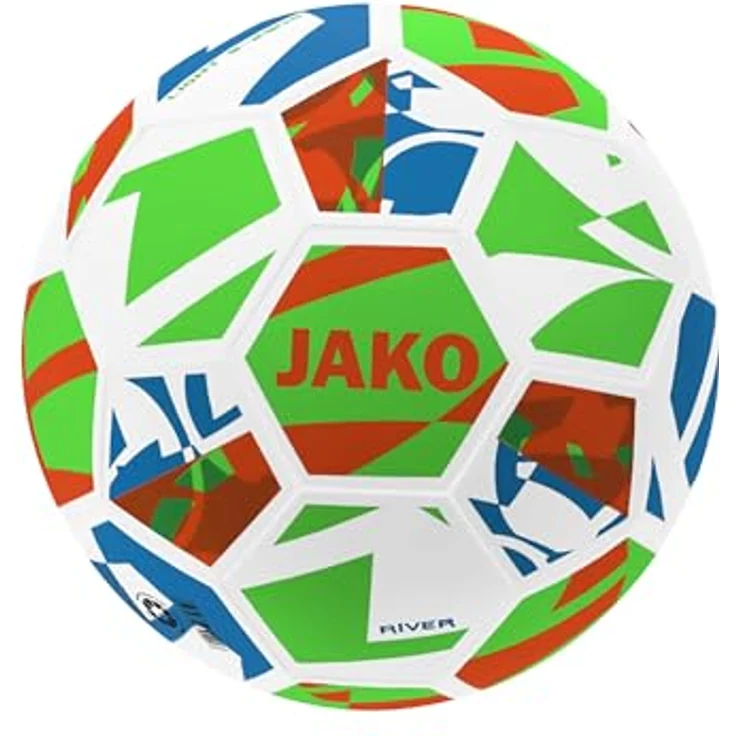 JAKO Lightball River, Fußball Größe 5, leichtes 32-Panel-Design, maschinengenäht, weiß/neongrün/Neonorange, 350g – Bild 1