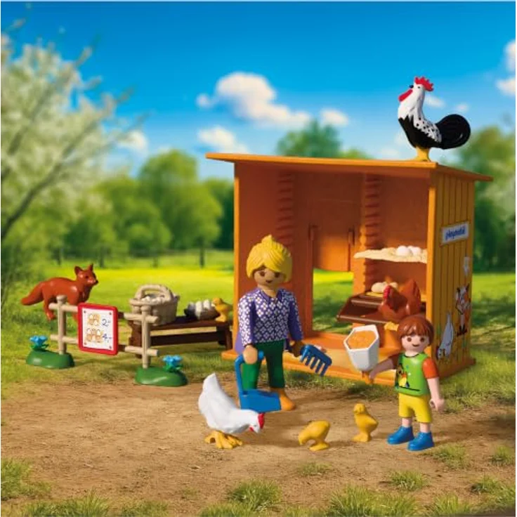Playmobil Hühnerstall 72168, Spielset mit Nistbereich, Hofladen und Fuchs für realistische Farmgeschichten – Bild 2