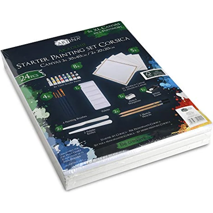 Artina Kreativset Corsica, 24tlg Zeichen- & Acrylmalset mit 5 Leinwänden, 8 Acrylfarben und Pinselzubehör – Bild 9