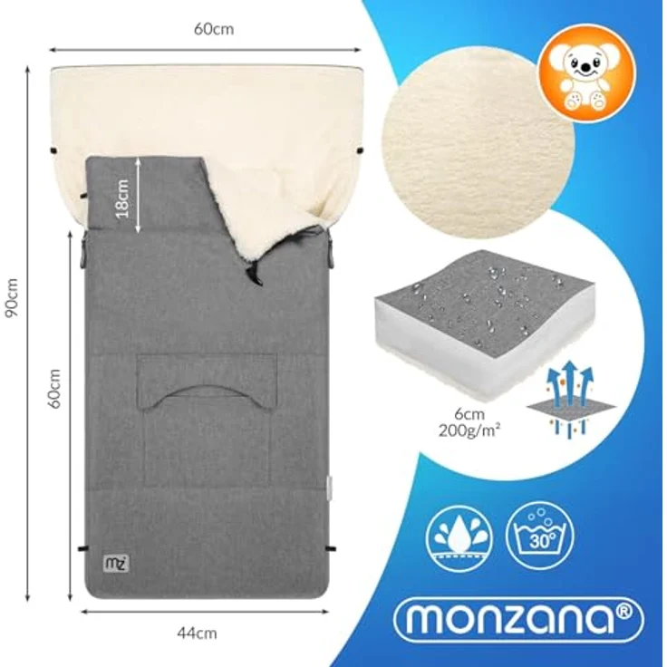 Monzana Babyfußsack Handwärmer Wetterfest Reflektoren-Streifen Reißverschluss abnehmbares Fußteil Waschbar Kinderwagen Winter Fußsack 90x60 cm – Bild 8