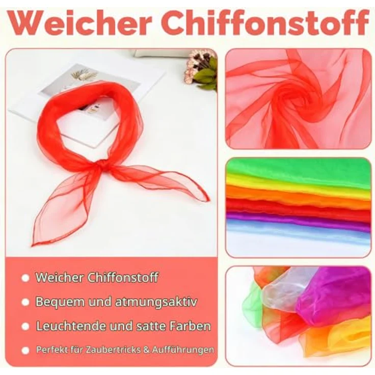 Xynovate Chiffontücher 12 Stück, 60 x 60 cm in 12 Farben für Tanz, Jonglieren und Bühnenauftritte – Bild 3