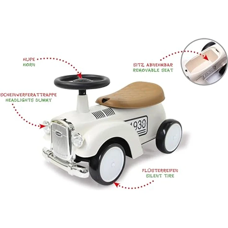 JAMARA 464010 Rutscher Classic Car-Kofferraum, Flüsterreifen, Scheinwerferattrappen, weiß – Bild 4