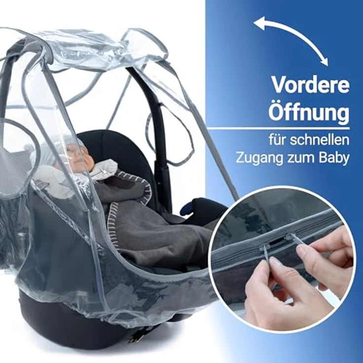 Zamboo Kinderwagen-Regenschutzhülle Universal, Regenschutz für Babyschalen / Maxi-Cosi mit Reißverschluss und integrierter Belüftung – Bild 3