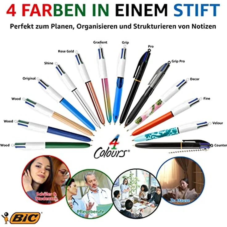 Bic 4 Colours Shine, Druckkugelschreiber im Thekendisplay, Multicolor, 12 Stück – Bild 6