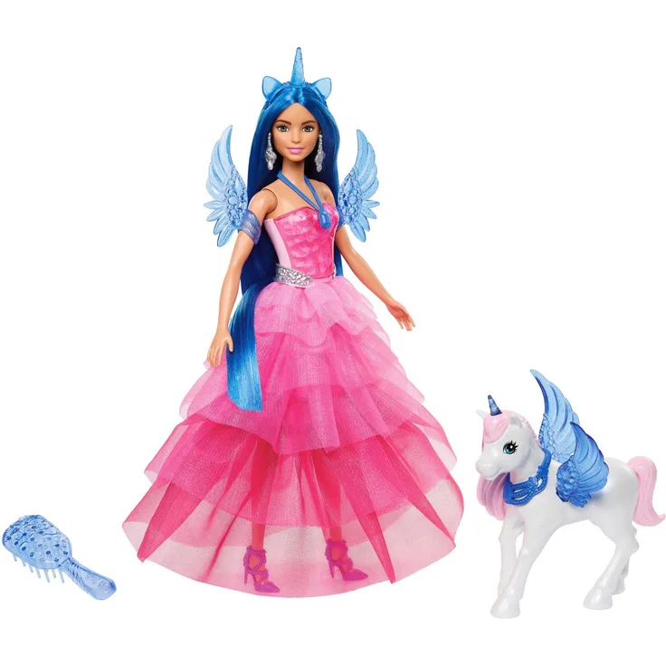 Barbie Anziehpuppe Saphire, zum 65. Geburtstag von Barbie, mit Einhorn-Accessoires, blau