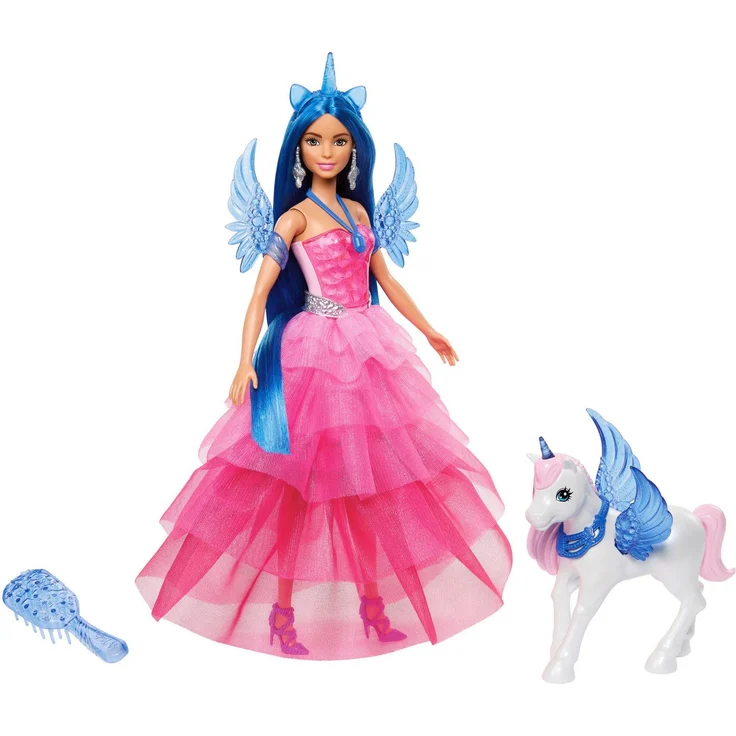 Barbie Anziehpuppe Saphire, zum 65. Geburtstag von Barbie, mit Einhorn-Accessoires, blau – Bild 1