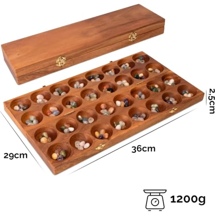 Logoplay Hus Spiel mit antiken Goldenen Verschluss, Strategiespiel für 2 Spieler mit 75 Edelsteinen, klappbares Samena-Holzbrett – Bild 4