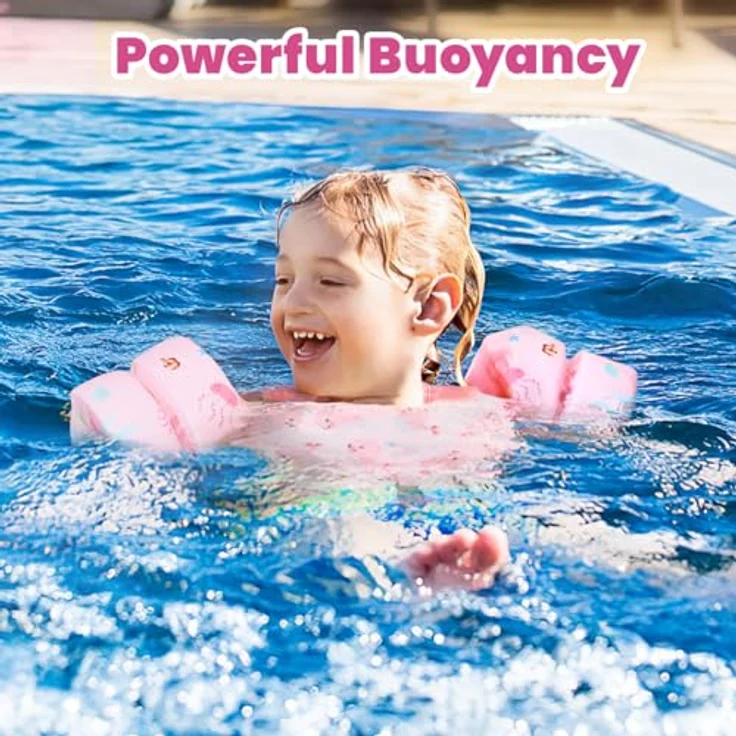 HeySplash Kinder Schwimmweste, Schwimmflügel für Kinder 6-15kg, Verstellbare Träger, Doppelschnalle, Pfeife, Rosa Wal – Bild 5